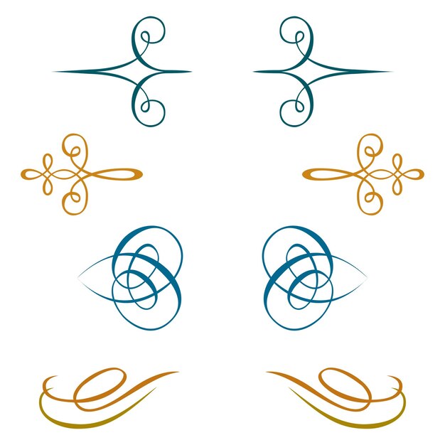 Esquinas de desplazamiento de viñeta floral caligráfica floral vintage conjunto de elementos de diseño ornamental ilustración vectorial aislada