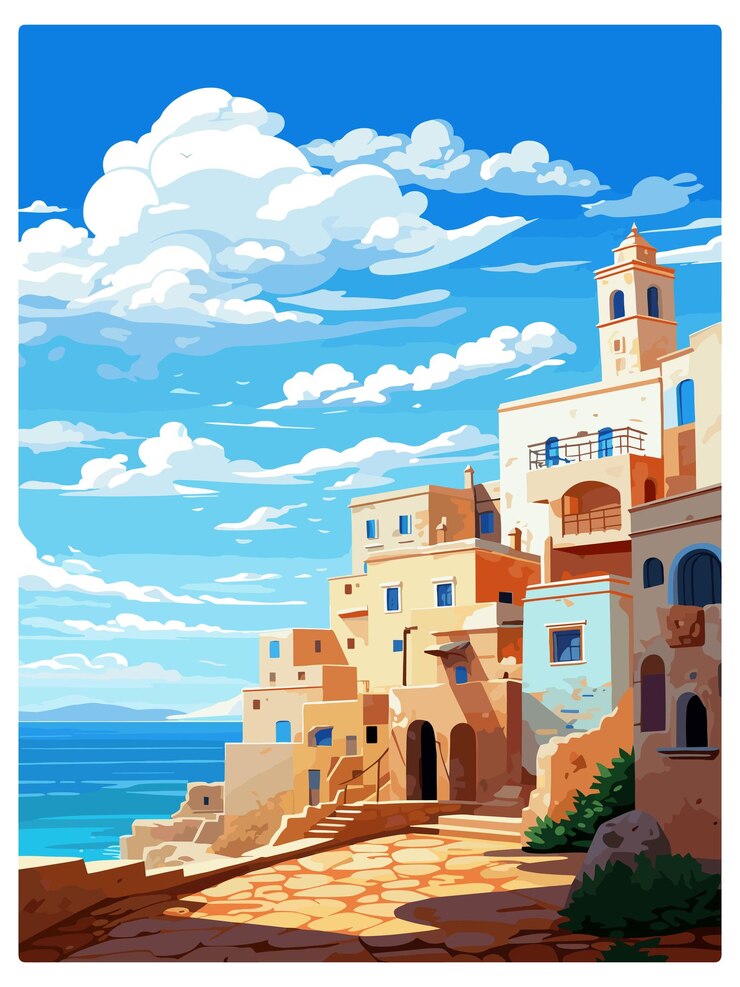 Vector essaouira marruecos cartel de viaje vintage souvenir tarjeta postal pintura de retratos ilustración de wpa