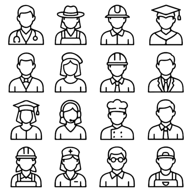 Essential professions and diverse job roles avatars icon set careers jobs workplace service