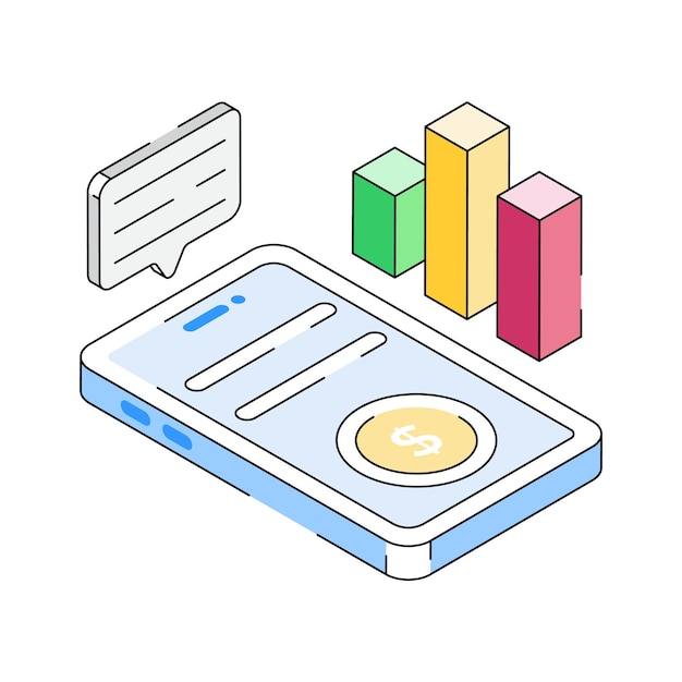 Está listo para usar el icono isométrico que muestra el chat financiero