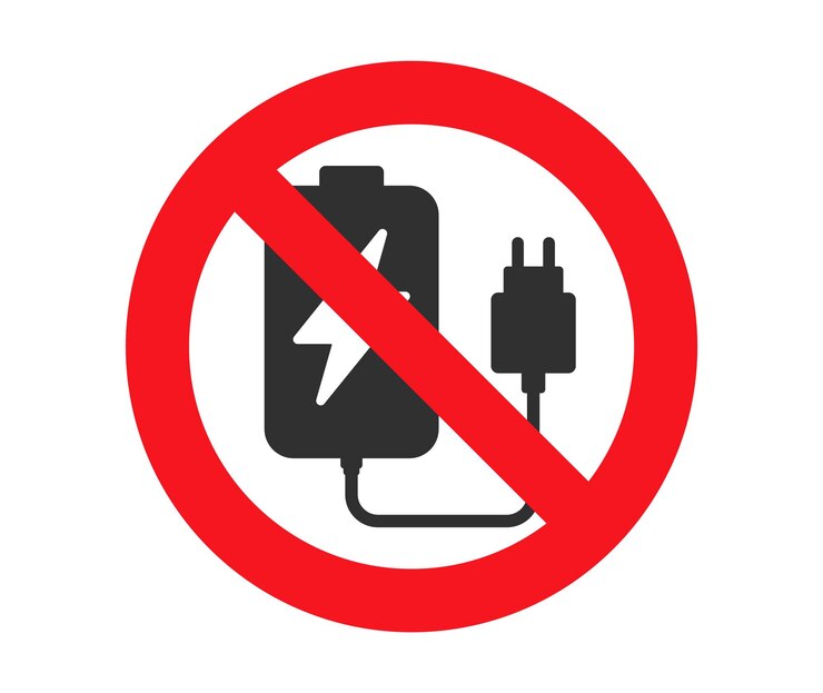 Vector está prohibido cargar el icono de la batería no hay símbolo de carga logotipo de teléfono móvil prohibido