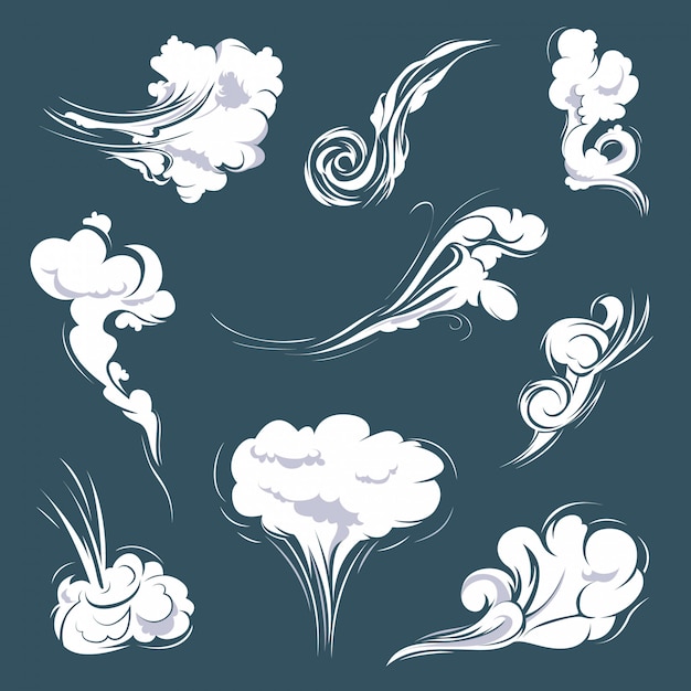 Se establecen varios tipos de ilustraciones de humo y nubes para la plantilla de viento.