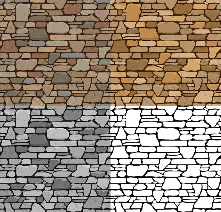 Vector establecer 4 textura de pared de ladrillo de piedra de grunge transparente con varias variantes de color. ilustración de vector.