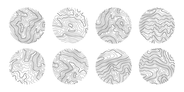 Vector establecer anillos de mapa de línea topográfica anillos de madera vector línea círculo de concepto al aire libre