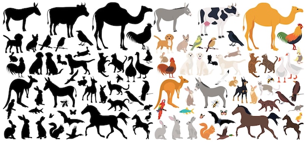 Establecer animales silueta vector aislado