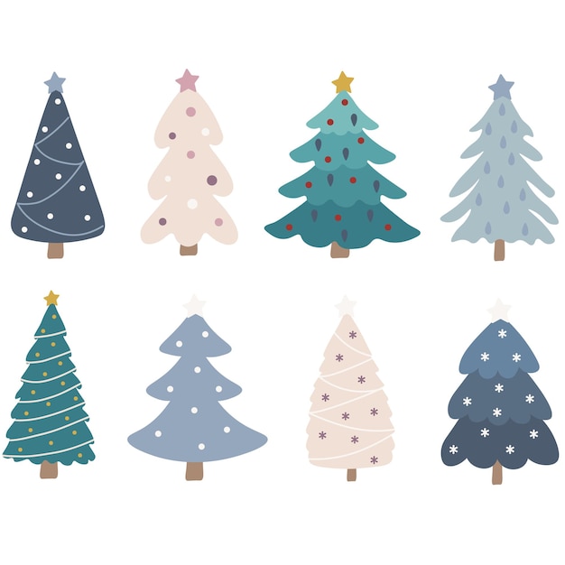 Establecer árbol de navidad aislado ilustración vectorial sobre fondo blanco