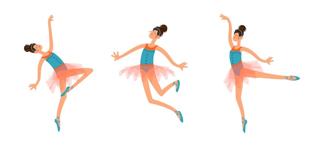 Establecer bailarina bailarina en traje de tutú en diferentes poses Ilustración de vector dibujado a mano