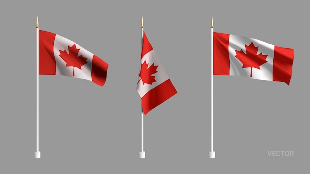 Establecer la bandera de Canadá realista. ondeando la bandera textil. Plantilla para productos, publicidad, banners, folletos, certificados y postales. ilustración