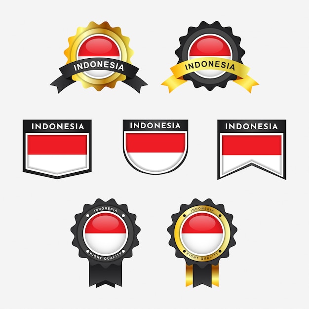 Establecer la bandera de indonesia con etiquetas de emblema distintivo