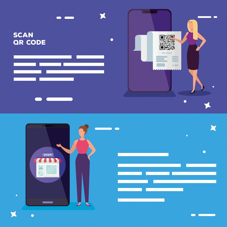 Vector establecer banner de escaneo de código qr con caracteres
