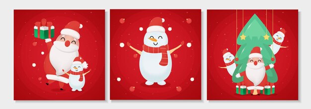 Establecer banner de vector mínimo de dibujos animados de Navidad de redes sociales