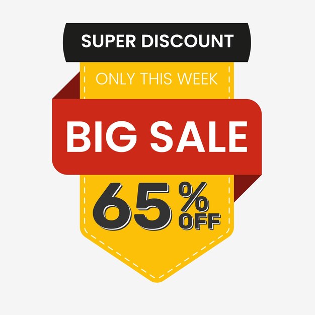 Establecer banner vectorial en formato de etiqueta de descuento Compra grande Súper descuento en negro rojo y amarillo