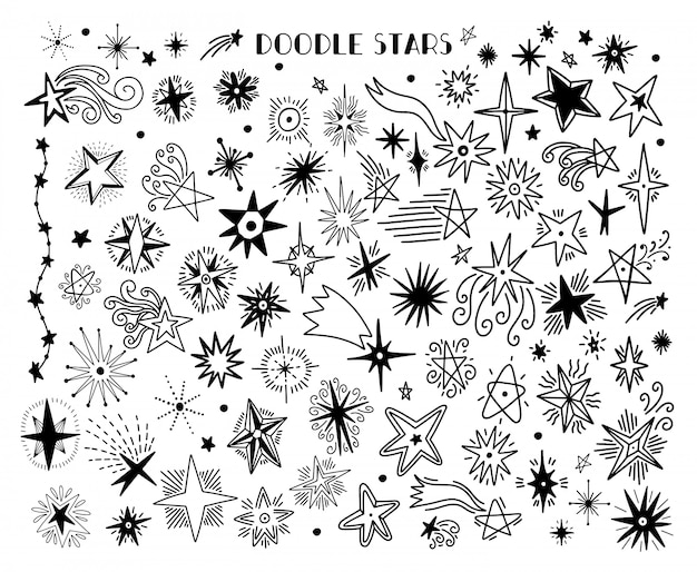 Establecer boceto dibujado a mano con estrella. estilo doodle en blanco aislado.