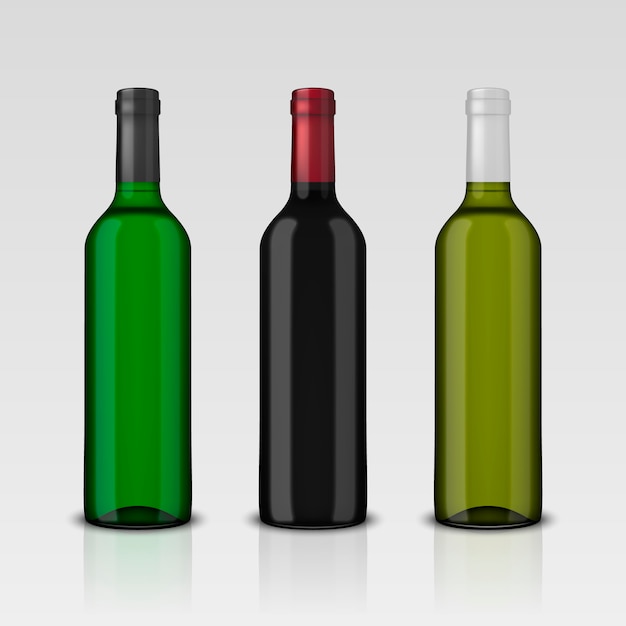 Establecer botellas de vino verdes realistas