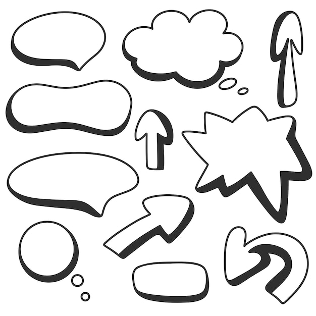 Establecer burbujas cómicas para la ilustración de vector de estilo de doodle de texto