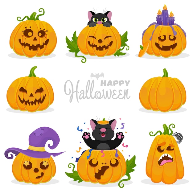 Vector establecer calabazas de halloween para las vacaciones de otoño