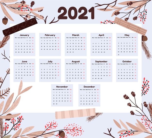 Establecer calendario temático navideño 2021 estilo escandinavo