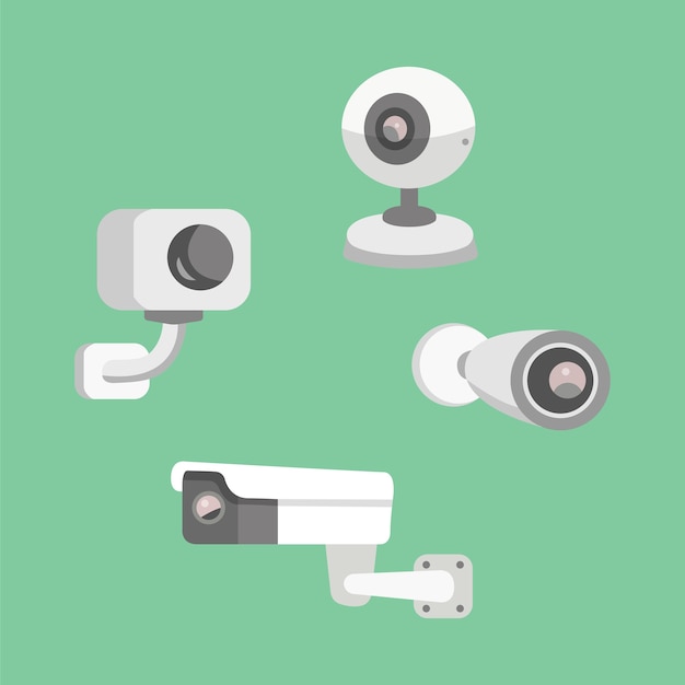 establecer cámara de seguridad. Ilustración de dibujos animados de CCTV. Seguridad y vigilancia.