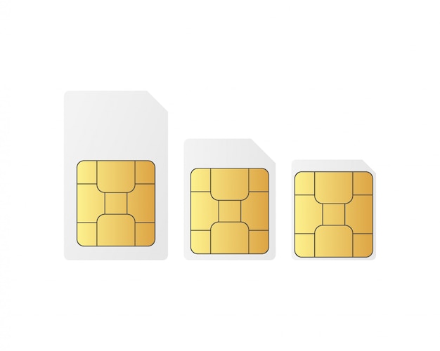 Vector establecer chip de tarjeta sim standart, nano y micro sim.