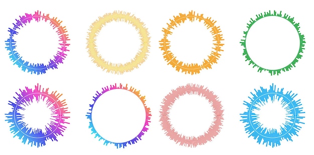 Establecer círculo de elementos de diseño Anillo de colores vectoriales en negrita aislado de rayas onduladas de brillo abstracto de muchos remolinos brillantes creados con la ilustración de vector de herramienta de mezcla EPS10 para su presentación