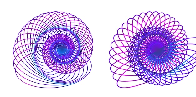 Establecer círculo de elementos de diseño anillo de colores vectoriales en negrita aislado de rayas onduladas de brillo abstracto de muchos remolinos brillantes creados con la ilustración de vector de herramienta de mezcla eps10 para su presentación