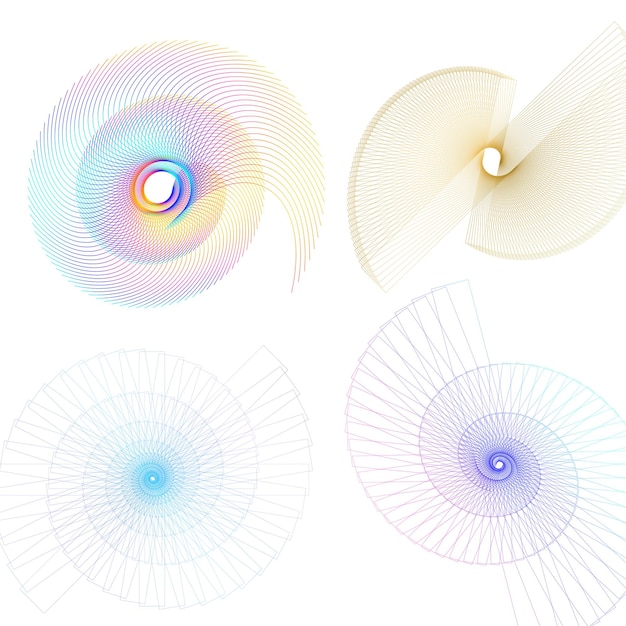 Establecer círculo de elementos de diseño anillo de oro de colores vectoriales en negrita aislado de rayas onduladas de brillo abstracto de muchos remolinos brillantes creados con la ilustración de vector de herramienta de mezcla eps10 para su presentación