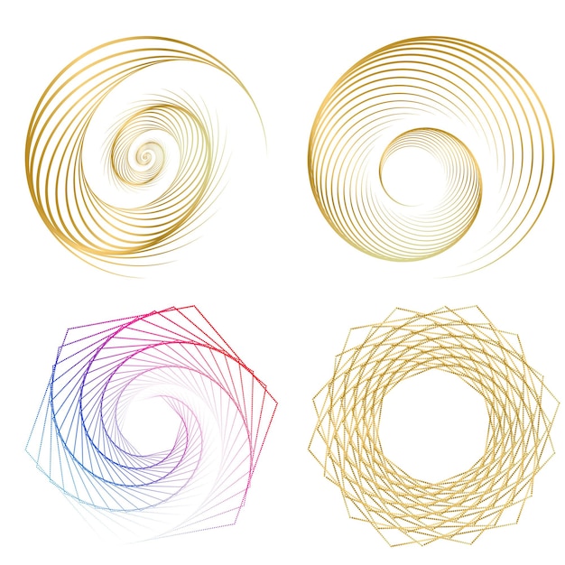 Establecer círculo de elementos de diseño anillo de oro de colores vectoriales en negrita aislado de rayas onduladas de brillo abstracto de muchos remolinos brillantes creados con la ilustración de vector de herramienta de mezcla eps10 para su presentación