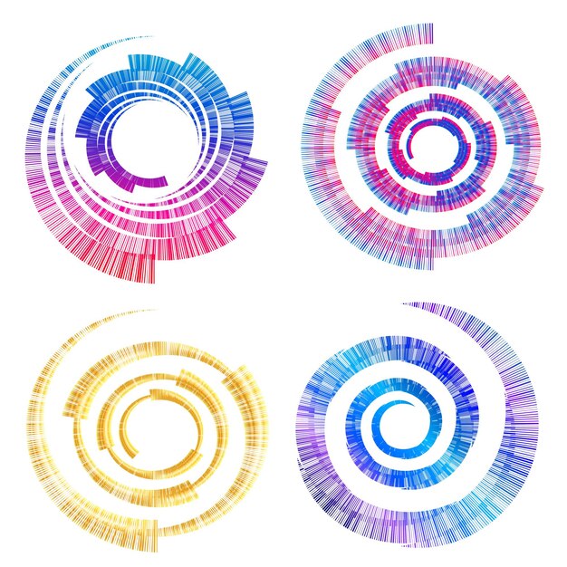 Establecer círculo de elementos de diseño Anillo de oro de colores vectoriales en negrita aislado de rayas onduladas de brillo abstracto de muchos remolinos brillantes creados con la ilustración de vector de herramienta de mezcla EPS10 para su presentación