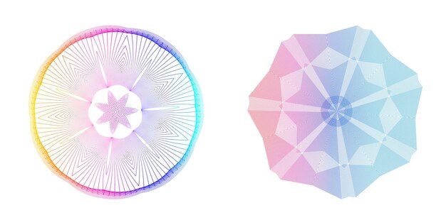Establecer círculo de elementos de diseño Anillo de oro de colores vectoriales en negrita aislado de rayas onduladas de brillo abstracto de muchos remolinos brillantes creados con la ilustración de vector de herramienta de mezcla EPS10 para su presentación