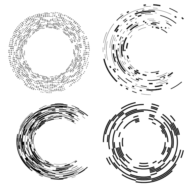 Establecer círculo de elementos de diseño Anillo de oro de colores vectoriales en negrita aislado de rayas onduladas de brillo abstracto de muchos remolinos brillantes creados con la ilustración de vector de herramienta de mezcla EPS10 para su presentación