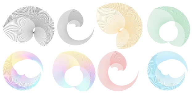 Establecer círculo de elementos de diseño Anillo de oro de colores vectoriales en negrita aislado de rayas onduladas de brillo abstracto de muchos remolinos brillantes creados con la ilustración de vector de herramienta de mezcla EPS10 para su presentación