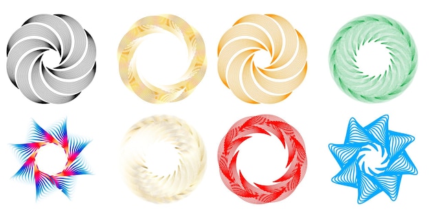 Establecer círculo de elementos de diseño Anillo de oro de colores vectoriales en negrita aislado de rayas onduladas de brillo abstracto de muchos remolinos brillantes creados con la ilustración de vector de herramienta de mezcla EPS10 para su presentación