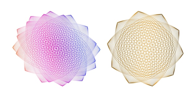 Establecer círculo de elementos de diseño Anillo de oro de colores vectoriales en negrita aislado de rayas onduladas de brillo abstracto de muchos remolinos brillantes creados con la ilustración de vector de herramienta de mezcla EPS10 para su presentación