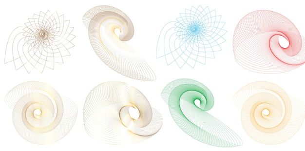 Establecer círculo de elementos de diseño Anillo de oro de colores vectoriales en negrita aislado de rayas onduladas de brillo abstracto de muchos remolinos brillantes creados con la ilustración de vector de herramienta de mezcla EPS10 para su presentación