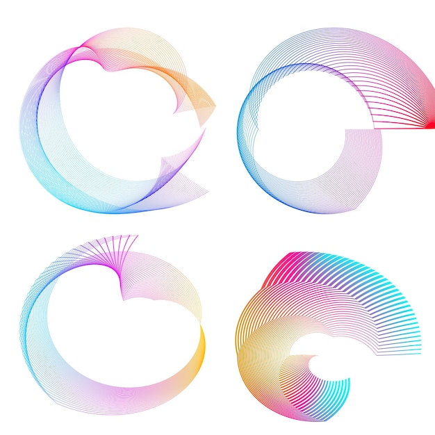 Establecer círculo de elementos de diseño Anillo de oro de colores vectoriales en negrita aislado de rayas onduladas de brillo abstracto de muchos remolinos brillantes creados con la ilustración de vector de herramienta de mezcla EPS10 para su presentación