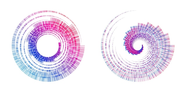 Establecer círculo de elementos de diseño Anillo de oro de colores vectoriales en negrita aislado de rayas onduladas de brillo abstracto de muchos remolinos brillantes creados con la ilustración de vector de herramienta de mezcla EPS10 para su presentación