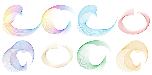 Establecer círculo de elementos de diseño Anillo de oro de colores vectoriales en negrita aislado de rayas onduladas de brillo abstracto de muchos remolinos brillantes creados con la ilustración de vector de herramienta de mezcla EPS10 para su presentación