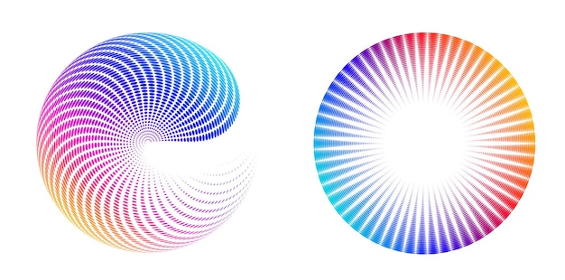 Establecer círculo de elementos de diseño Anillo de oro de colores vectoriales en negrita aislado de rayas onduladas de brillo abstracto de muchos remolinos brillantes creados con la ilustración de vector de herramienta de mezcla EPS10 para su presentación