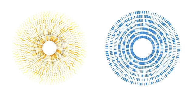 Establecer círculo de elementos de diseño Anillo de oro de colores vectoriales en negrita aislado de rayas onduladas de brillo abstracto de muchos remolinos brillantes creados con la ilustración de vector de herramienta de mezcla EPS10 para su presentación