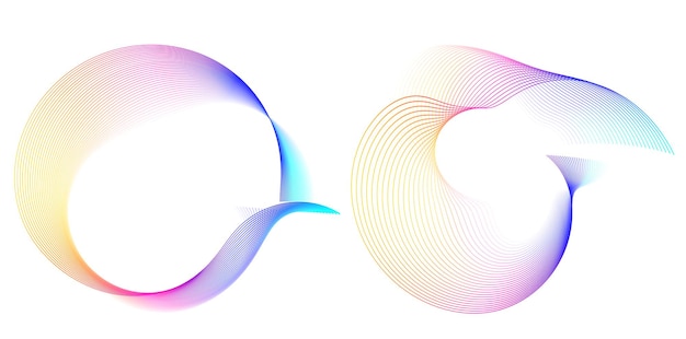 Establecer círculo de elementos de diseño Anillo de oro de colores vectoriales en negrita aislado de rayas onduladas de brillo abstracto de muchos remolinos brillantes creados con la ilustración de vector de herramienta de mezcla EPS10 para su presentación