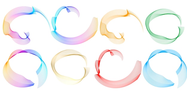 Establecer círculo de elementos de diseño Anillo de oro de colores vectoriales en negrita aislado de rayas onduladas de brillo abstracto de muchos remolinos brillantes creados con la ilustración de vector de herramienta de mezcla EPS10 para su presentación