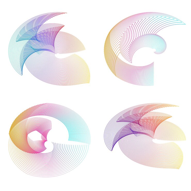 Vector establecer círculo de elementos de diseño anillo de oro de colores vectoriales en negrita aislado de rayas onduladas de brillo abstracto de muchos remolinos brillantes creados con la ilustración de vector de herramienta de mezcla eps10 para su presentación