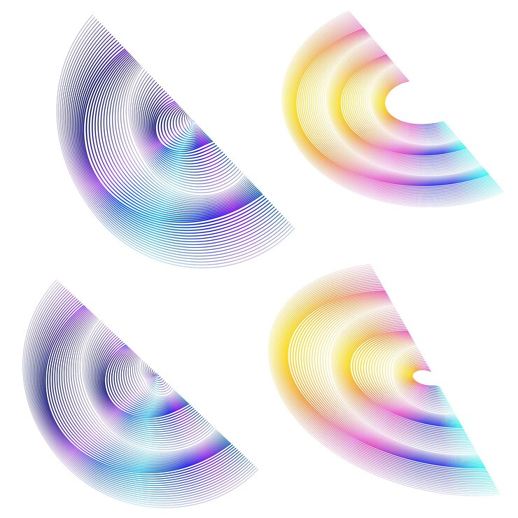 Vector establecer círculo de elementos de diseño anillo de oro de colores vectoriales en negrita aislado de rayas onduladas de brillo abstracto de muchos remolinos brillantes creados con la ilustración de vector de herramienta de mezcla eps10 para su presentación