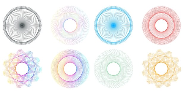 Establecer círculo de elementos de diseño Anillo de oro de colores vectoriales en negrita aislado de rayas onduladas de brillo abstracto de muchos remolinos brillantes creados con la ilustración de vector de herramienta de mezcla EPS10 para su presentación