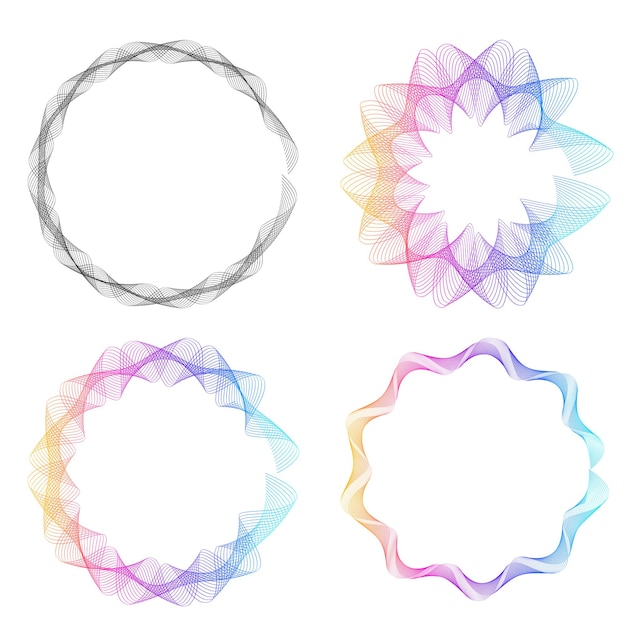Establecer círculo de elementos de diseño Anillo de oro de colores vectoriales en negrita aislado de rayas onduladas de brillo abstracto de muchos remolinos brillantes creados con la ilustración de vector de herramienta de mezcla EPS10 para su presentación
