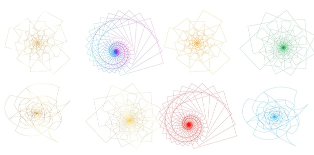 Establecer círculo de elementos de diseño Anillo de oro de colores vectoriales en negrita aislado de rayas onduladas de brillo abstracto de muchos remolinos brillantes creados con la ilustración de vector de herramienta de mezcla EPS10 para su presentación