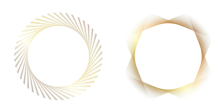 Vector establecer círculo de elementos de diseño anillo de oro de colores vectoriales en negrita aislado de rayas onduladas de brillo abstracto de muchos remolinos brillantes creados con la ilustración de vector de herramienta de mezcla eps10 para su presentación