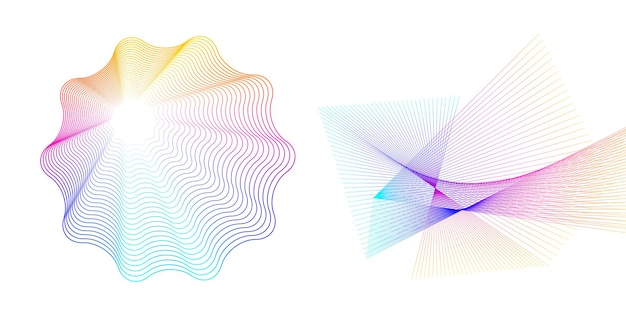 Establecer círculo de elementos de diseño Anillo de oro de colores vectoriales en negrita aislado de rayas onduladas de brillo abstracto de muchos remolinos brillantes creados con la ilustración de vector de herramienta de mezcla EPS10 para su presentación
