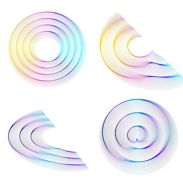 Establecer círculo de elementos de diseño Anillo de oro de colores vectoriales en negrita aislado de rayas onduladas de brillo abstracto de muchos remolinos brillantes creados con la ilustración de vector de herramienta de mezcla EPS10 para su presentación