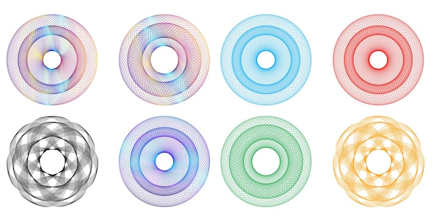 Establecer círculo de elementos de diseño Anillo de oro de colores vectoriales en negrita aislado de rayas onduladas de brillo abstracto de muchos remolinos brillantes creados con la ilustración de vector de herramienta de mezcla EPS10 para su presentación